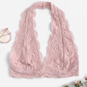 Halter pink lace bralette